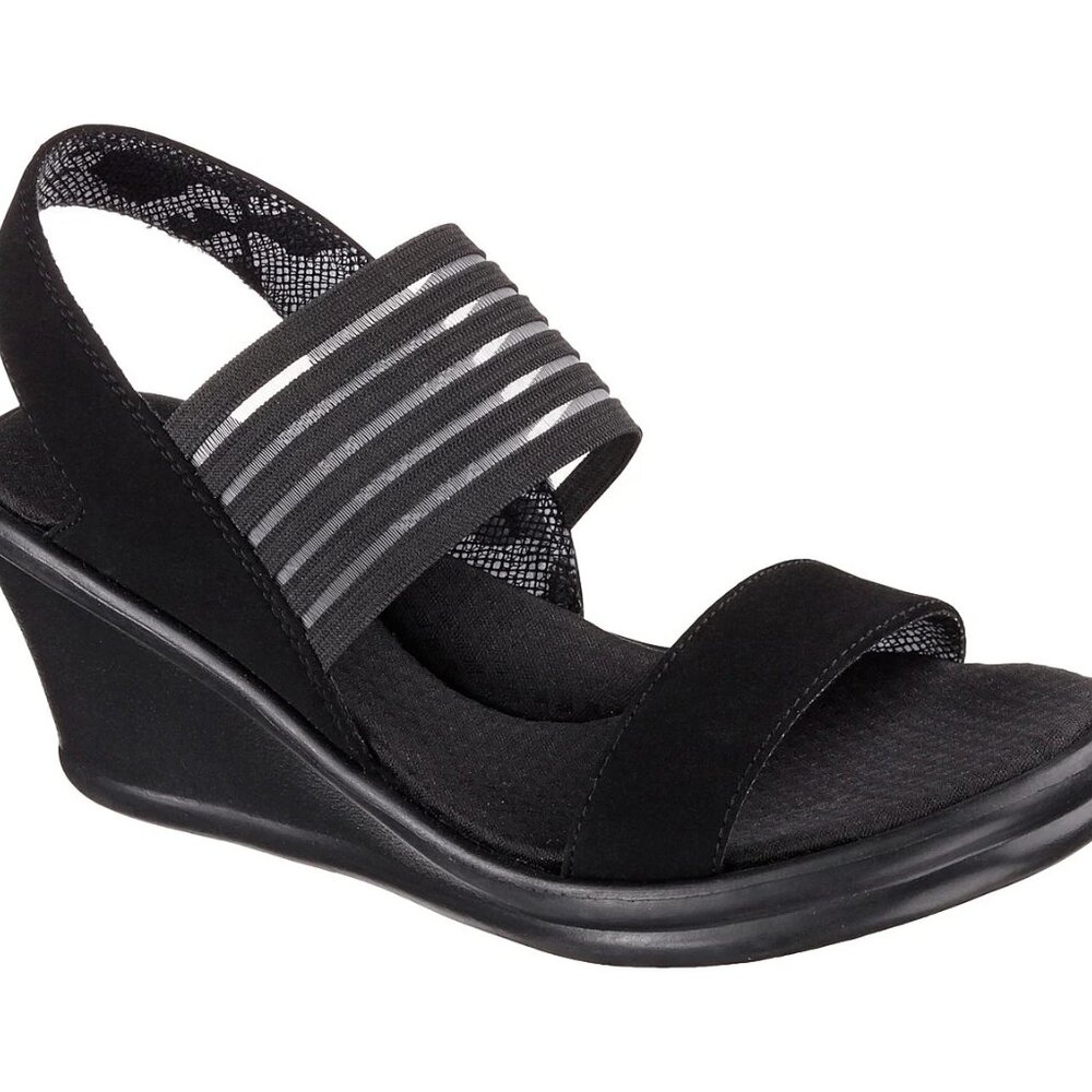 Skechers Women's Black Rumblers 38472 Wedge Classic Slingback Sandal Size 10 - Picture 1 of 7